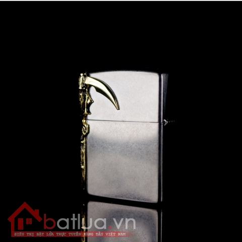 Bật lửa Chính hãng Zippo Hàn Quốc phiên bản của hoa mạ vàng cát đen chết Skull