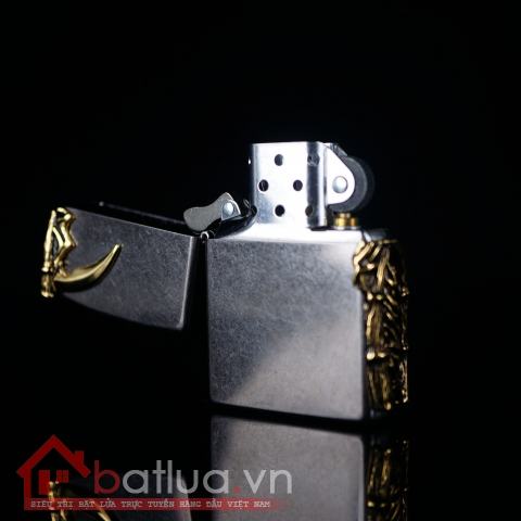 Bật lửa Chính hãng Zippo Hàn Quốc phiên bản của hoa mạ vàng cát đen chết Skull