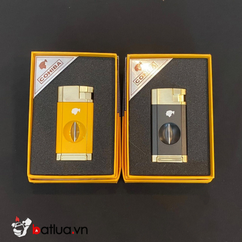 Bật Lửa Khò Xì Gà 2 Tia Kèm Dao cắt chữ V Cohiba COB198 Chính Hãng