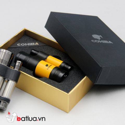 Bật Lửa Khò Xì Gà Cohiba Ba Tia Sang Trọng Màu Vàng