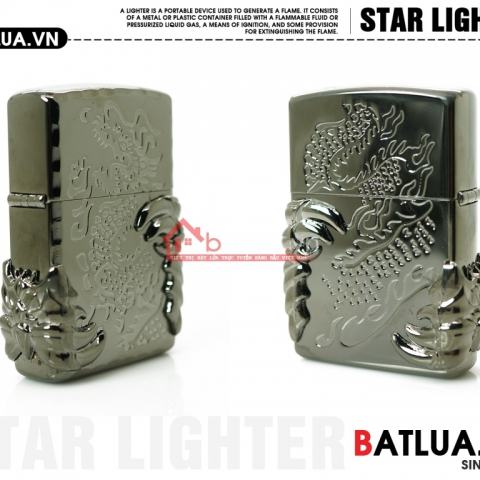 Bật lửa Star khắc rồng bên sườn đôi bọ cạp ôm xung quanh mầu đen