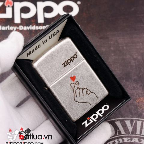 Bật Lửa Zippo Bạc Giả Cổ Khắc Biểu Tương Drop Heart