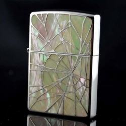 Bật lửa Zippo bạch kim xanh in hình tơ nhện bao - Mã SP: ZPC0373