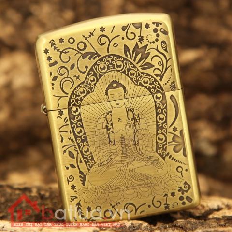 Bật lửa Zippo chất liệu đồng khắc phật Dược Sư Lưu Ly Quang Vương Như Lai và  Bát Nhã Ba La Mật Đa Tâm Kinh