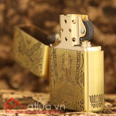 Bật lửa Zippo chất liệu đồng khắc phật Dược Sư Lưu Ly Quang Vương Như Lai và  Bát Nhã Ba La Mật Đa Tâm Kinh