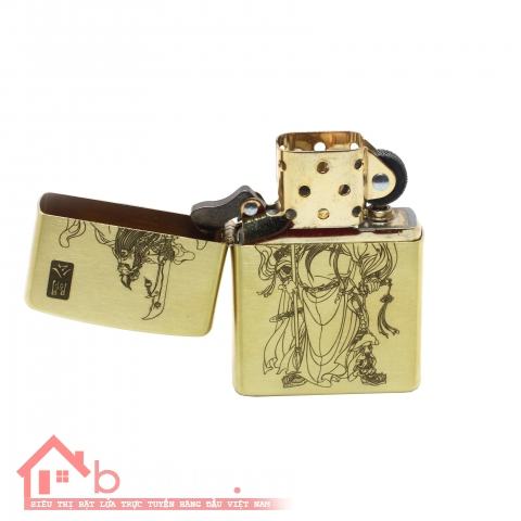 Bật lửa Zippo chất liệu đồng khắc hình Ông Quan Công