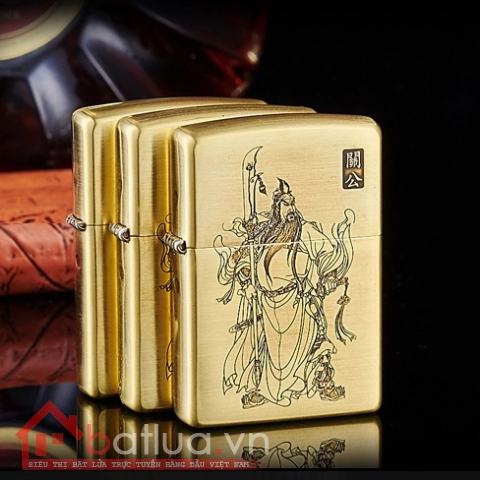 Bật lửa Zippo chất liệu đồng khắc hình Ông Quan Công