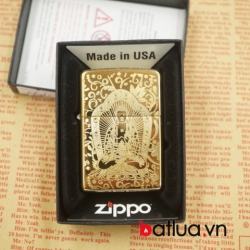 bật lửa zippo chính hãng 254b đồng vàng khắc 1 mặt hình phật - Mã SP: BL03066