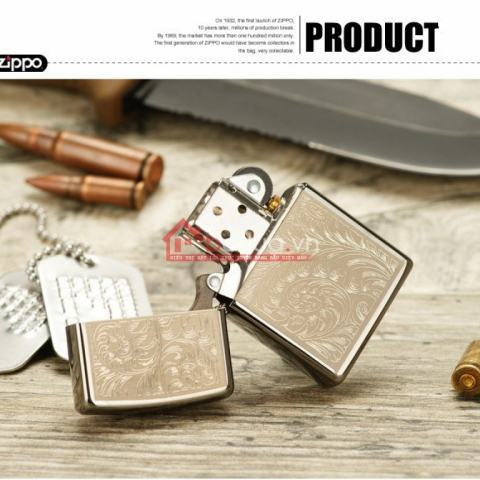 Bật lửa Zippo chính hãng 439 khắc họa tiết hoa văn