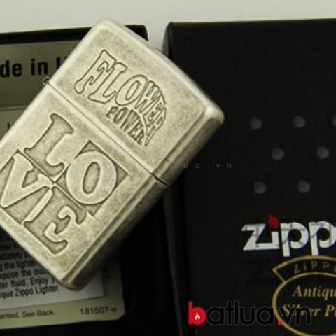 Bật lửa Zippo chính hãng bạc cổ in nổi LOVE