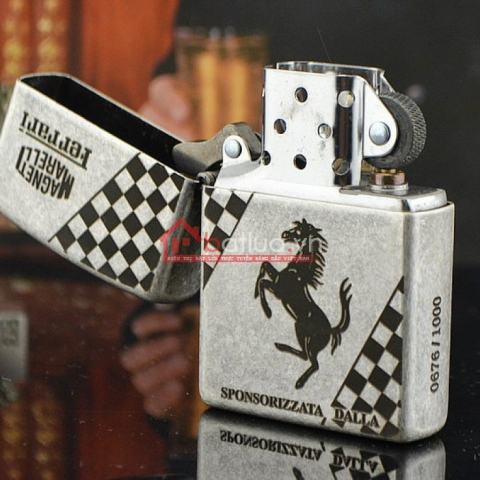 Bật lửa Zippo chĩnh hãng bạc cổ khắc Ferrari