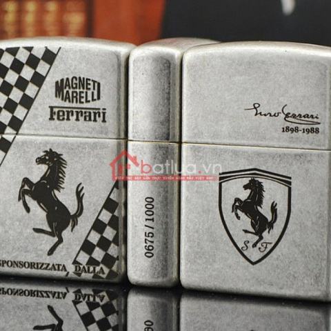 Bật lửa Zippo chĩnh hãng bạc cổ khắc Ferrari