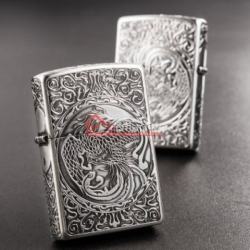 Bật lửa Zippo chính hãng bạc cổ khắc phượng múa - Mã SP: BL09975