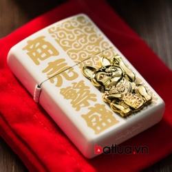 Bật lửa Zippo chính hãng bạc khắc chú mèo may mắn - Mã SP: BL10288