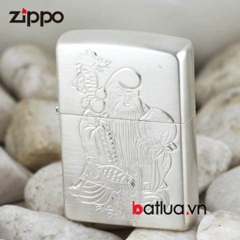 Bật lửa Zippo chính hãng bạc nguyên khối khắc hình ông Thọ