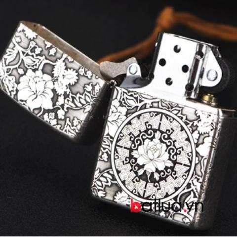 Bật lửa Zippo chính hãng Bạc nguyên khối khắc họa tiết