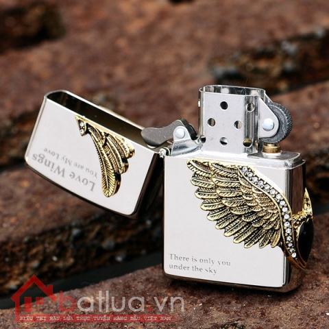 Bật lửa Zippo chính hãng Cupid Wings màu trắng bạc