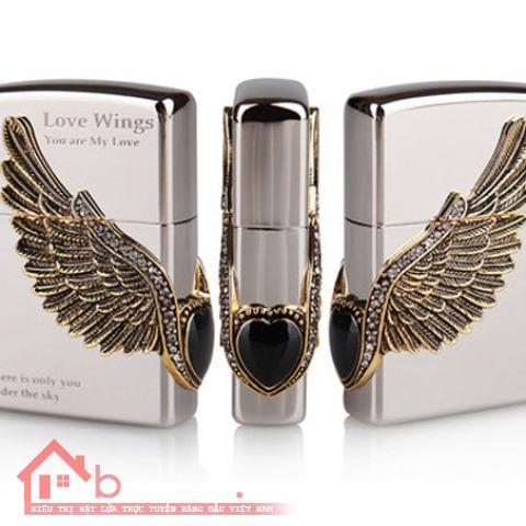 Bật lửa Zippo chính hãng Cupid Wings màu trắng bạc