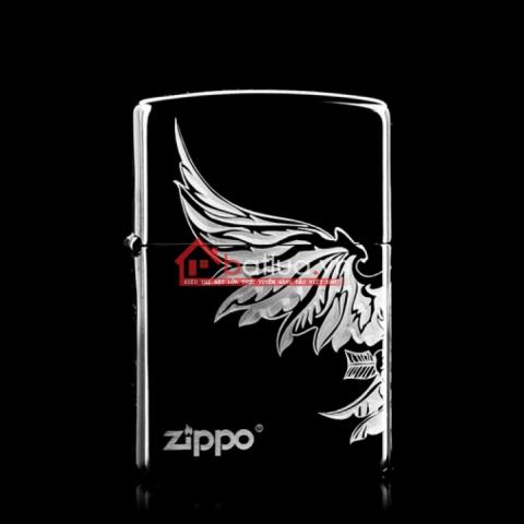 Bật lửa zippo chính hãng đen  khắc logo chim đại bàng dũng mãnh