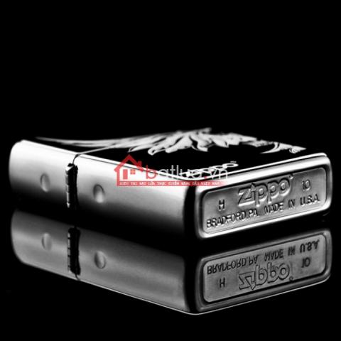 Bật lửa zippo chính hãng đen  khắc logo chim đại bàng dũng mãnh