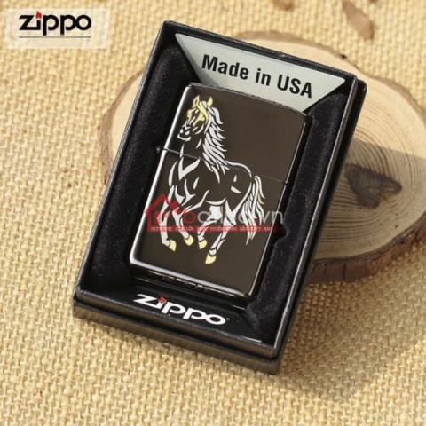 Bật lửa Zippo chính hãng đen Ngựa phi