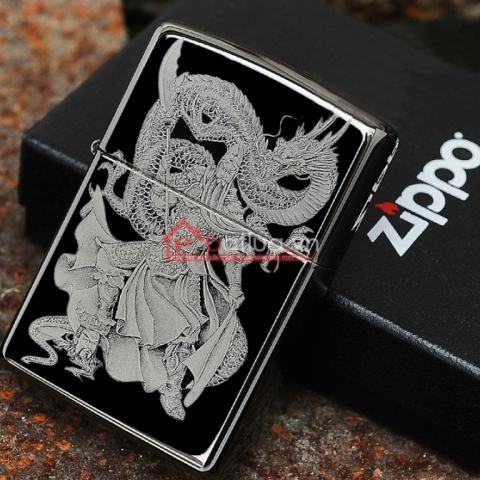 Bật lửa Zippo chính hãng đen Quang công múa rồng