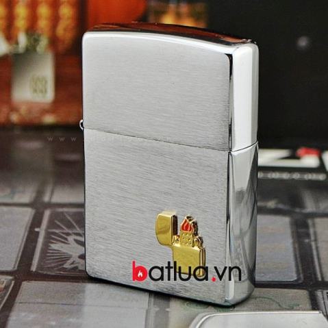 Bât lửa zippo chính hãng đính zippo màu xước bạc