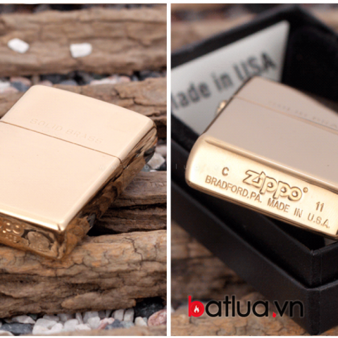 Bật lửa zippo chính hãng đồng bóng khắc chữ Solid Brass