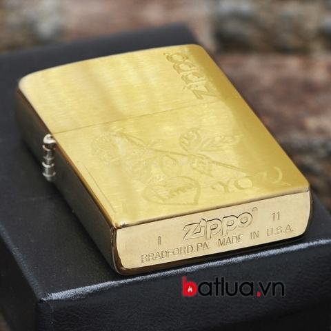 Bật lửa Zippo chính hãng đồng khắc bông hồng i love you