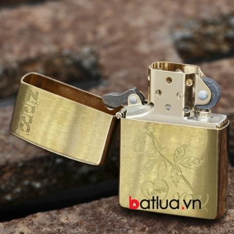 Bật lửa Zippo chính hãng đồng khắc bông hồng i love you