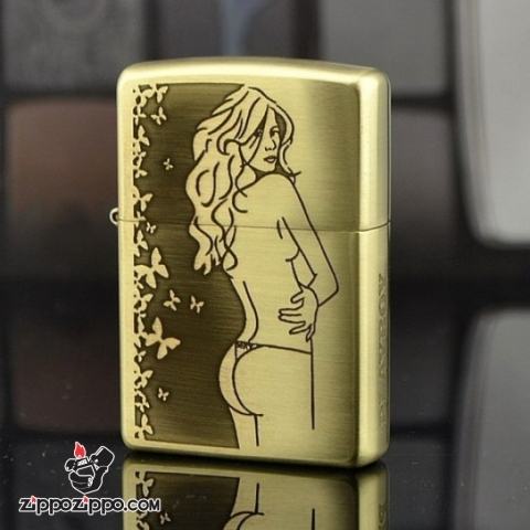 Bật lửa Zippo chính hãng đồng khắc cô gái sexy bản xước