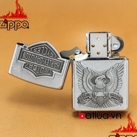 bật lửa zippo chính hãng  harley davidson mầu bạc