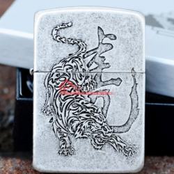 Bật lửa zippo chính hãng khắc chúa sơn lâm dũng mãnh bạc cổ điển - Mã SP: BL09910