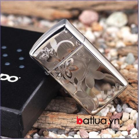 Bật lưa zippo chính hãng khắc khao văn Love Flower