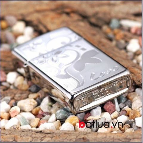 Bật lưa zippo chính hãng khắc khao văn Love Flower