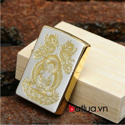 Bật lửa zippo chính hãng mạ vàng đức phật Thích Ca Mâu Ni rồng