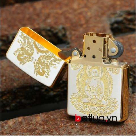 Bật lửa zippo chính hãng mạ vàng đức phật Thích Ca Mâu Ni rồng