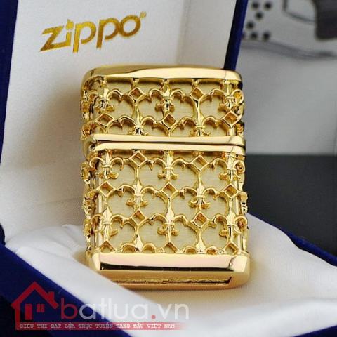 Bật lửa Zippo chính hãng mạ vàng họa tiết đan xen nổi