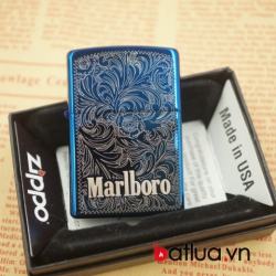 Bật lửa zippo chính hãng mầu xanh khắc hoa văn marlboro - Mã SP: BL03077