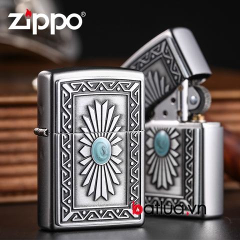 Bật lửa zippo chính hãng nam ngọc mầu xanh hoa văn tinh tế