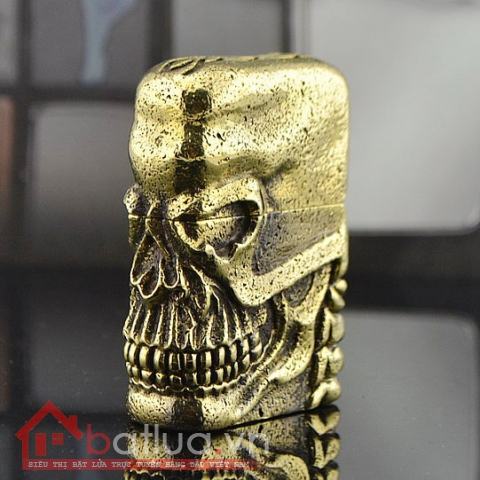 Bật lửa Zippo chính hãng nguyên khối đúc đồng hình đầu lâu