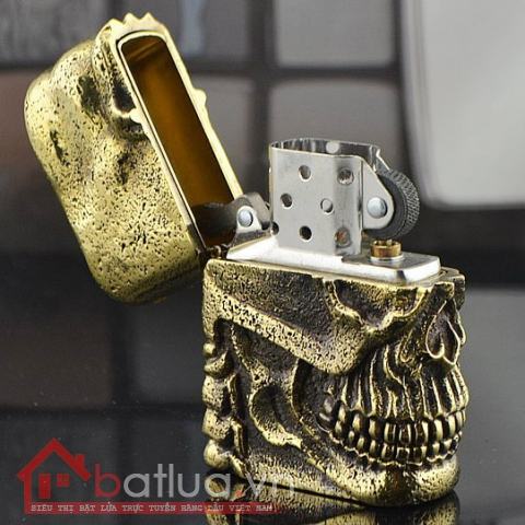 Bật lửa Zippo chính hãng nguyên khối đúc đồng hình đầu lâu