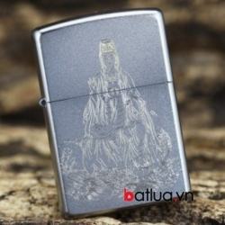 Bật lửa zippo chính hãng bạc khắc hình Quan Thế Âm - Mã SP: ZPC2101