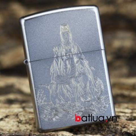 Bật lửa zippo chính hãng bạc khắc hình Quan Thế Âm