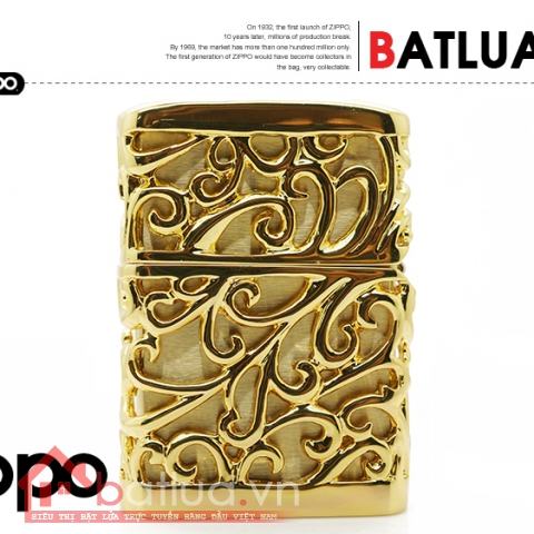 Bật lửa Zippo Chính hãng nhật vàng Regalia với hoạ tiết hoa văn đặc sắc