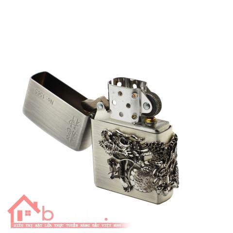 Bật lửa Zippo chính hãng phiên bản đặc biệt Rồng mạ bạc nổi