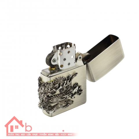 Bật lửa Zippo chính hãng phiên bản đặc biệt Rồng mạ bạc nổi