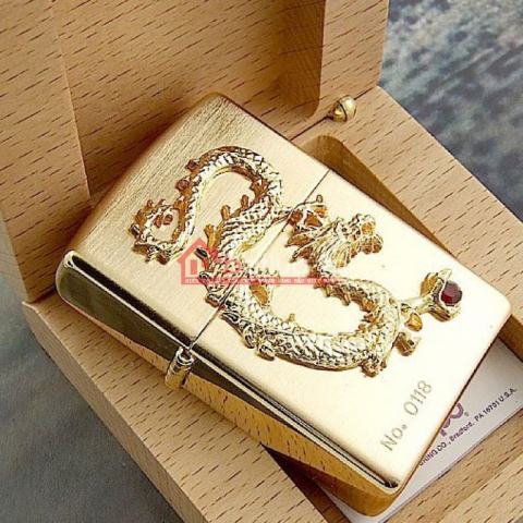 Bật lửa Zippo chính hãng phiên bản giới hạn mạ vàng Dragon giữ ngọc Ver 2