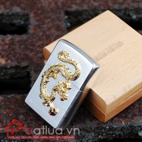 Bật lửa Zippo chính hãng phiên bản giới hạn mạ vàng Dragon giữ ngọc