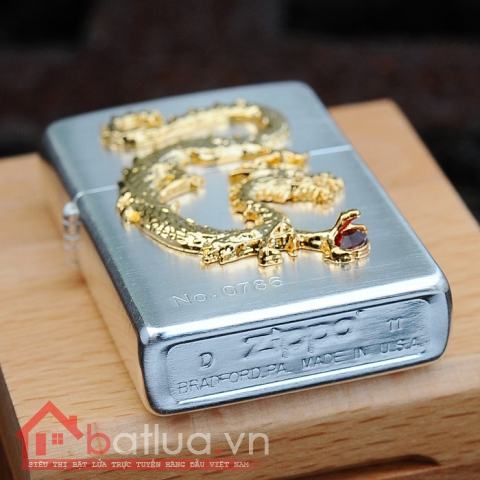 Bật lửa Zippo chính hãng phiên bản giới hạn mạ vàng Dragon giữ ngọc